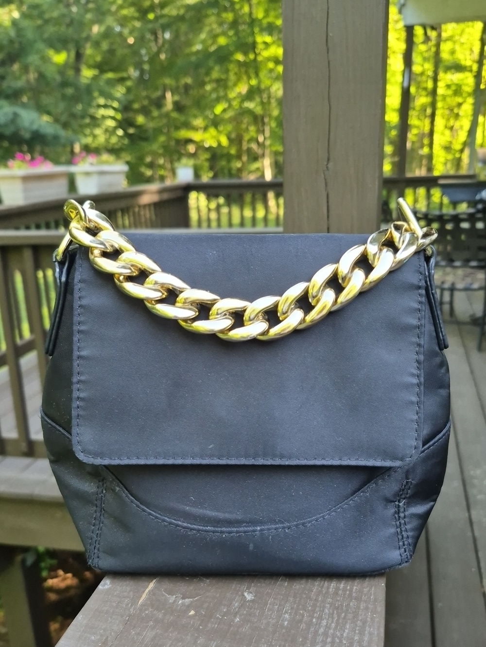 Rachel Comey Black Flap-over Gold Chain Casual Evening Handbag